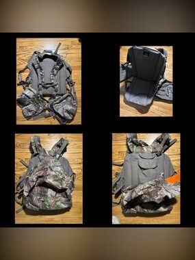 Red Head realtree camo hunting backpack W seat cushion & external pockets. USED